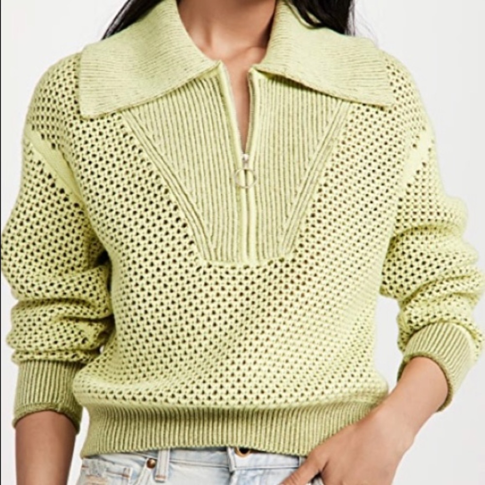 NWT Jonathan Simkhai Ariella Cotton Blend Sweater In Lime Green Sz S - Picture 2 of 15